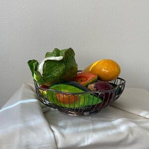 VINTAGE | Papier-mâché veggies 🥗 w/ silver basket - Waldorf, Montessori play